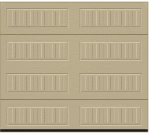 Clay long-panel garage door, 8 by 7 feet, carriage-house beadboard